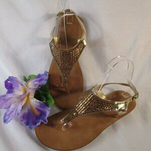 CL Laundry Gold-Tone Beaded Thong Sandals  EUC Size 40/US 9
